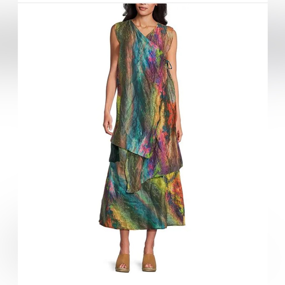 Bryn Walker XS Zen Taffeta Nebulosa Abstract Print V-Neck Sleeveless Vest